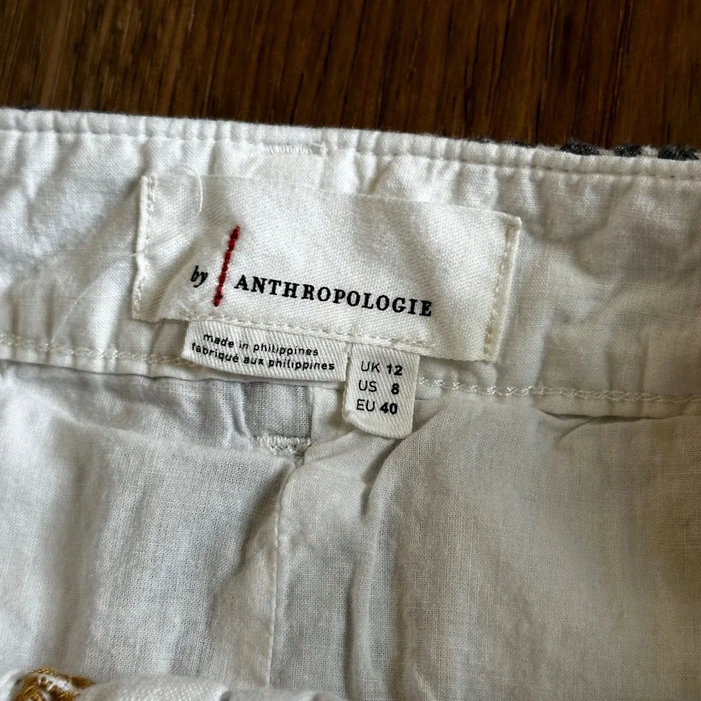 Anthropologie Pencil Skirt Women 8 White Embroidered Eyelet Button Front Boho